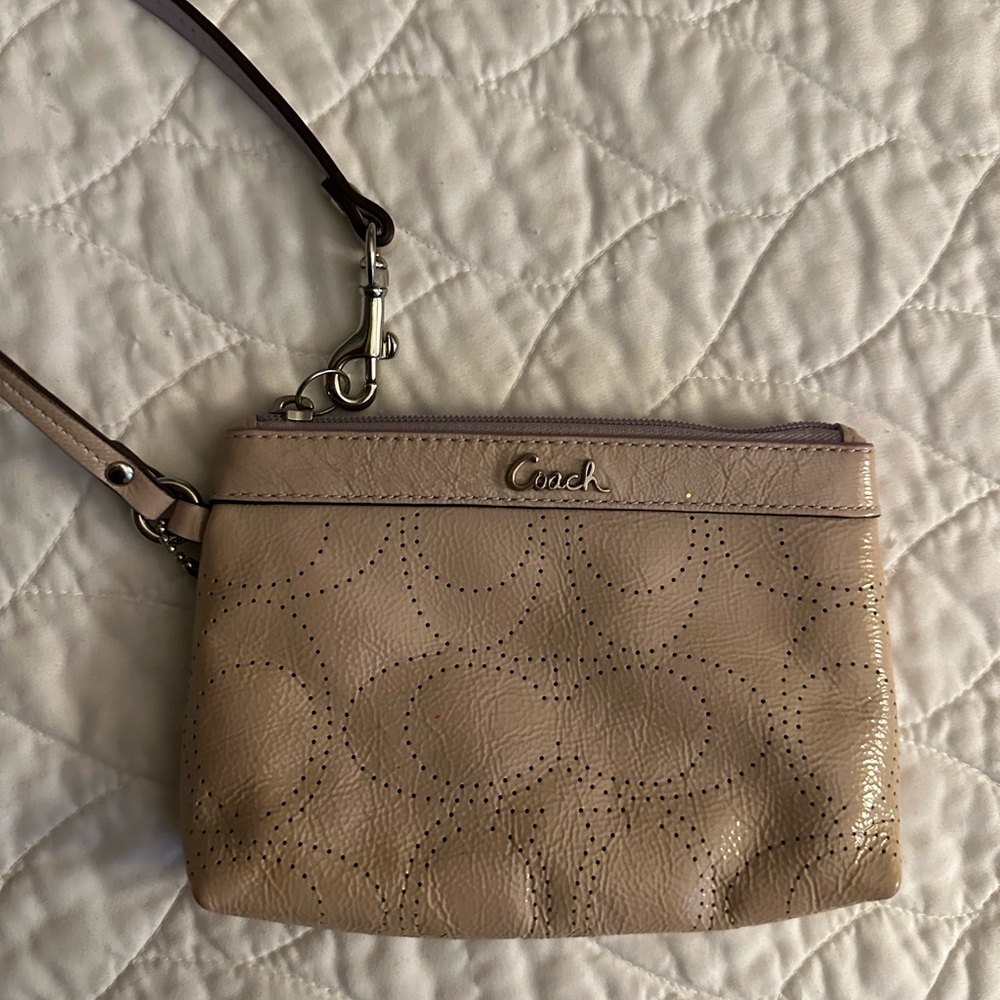 Tan and Purple Coach wristlet